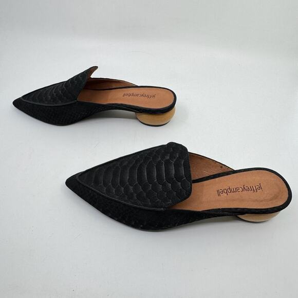 JEFFREY CAMPBELL Vionit Pointed Toe Leather Snakeskin Wood Heel Mule Loafers - Picture 4 of 9